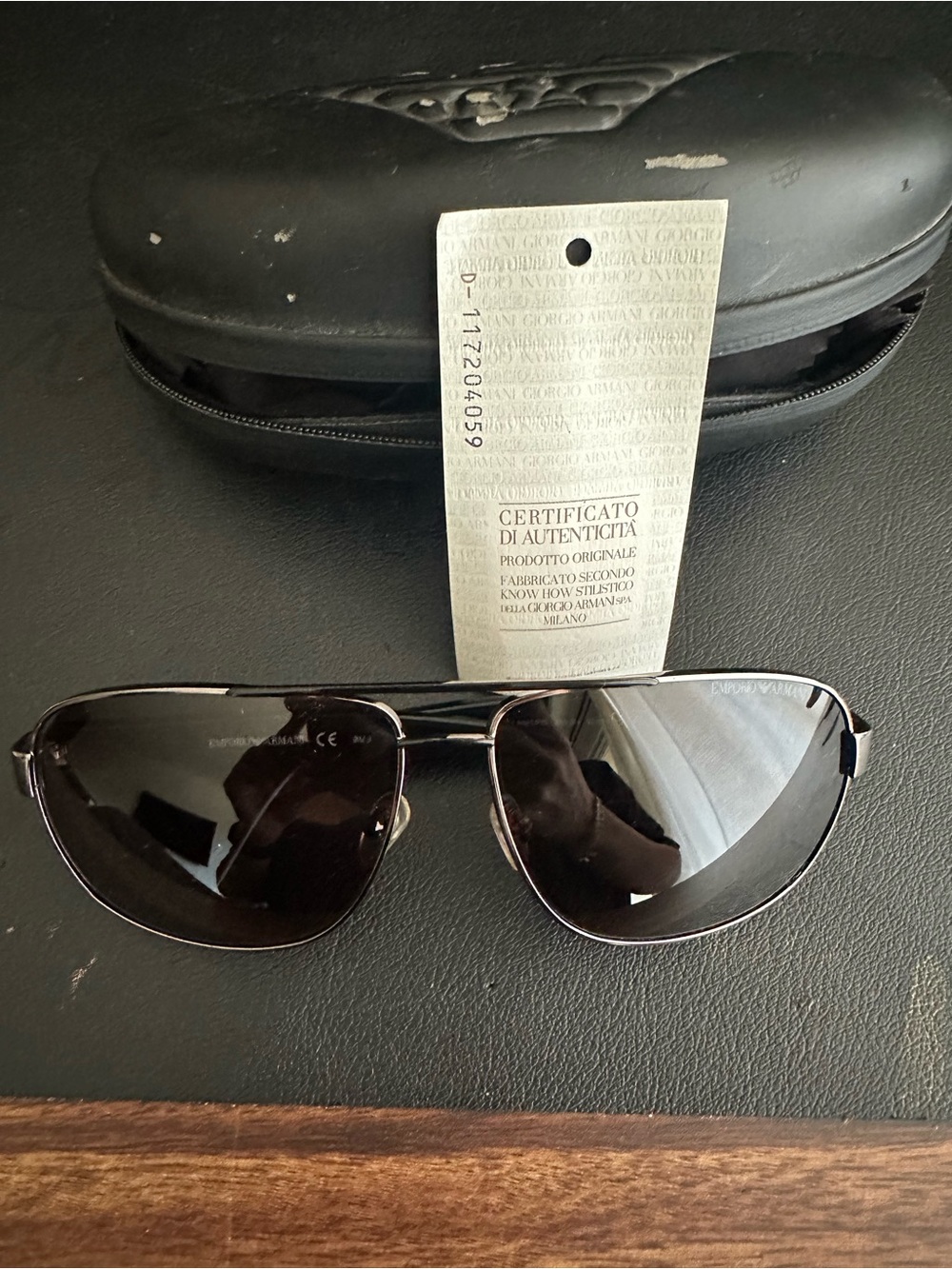Giorgio Armani Black Aviator Sunglasses with Dark Lenses